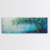 Mystical Tree Art Canvas Print Blue Abstract Nature Wall Decor Dreamy Coastal Artwork Living Room or Bedroom Accent Minimalist Boho