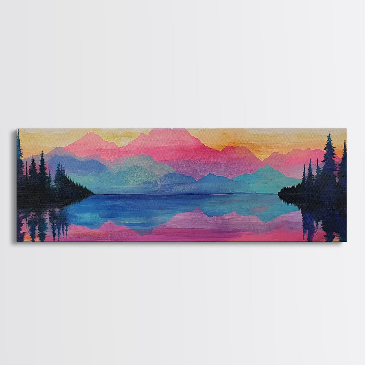 Vibrant Sunset Mountains Canvas Print - Abstract Landscape Wall Art, Colorful Nature Painting, Bold Statement Home Decor