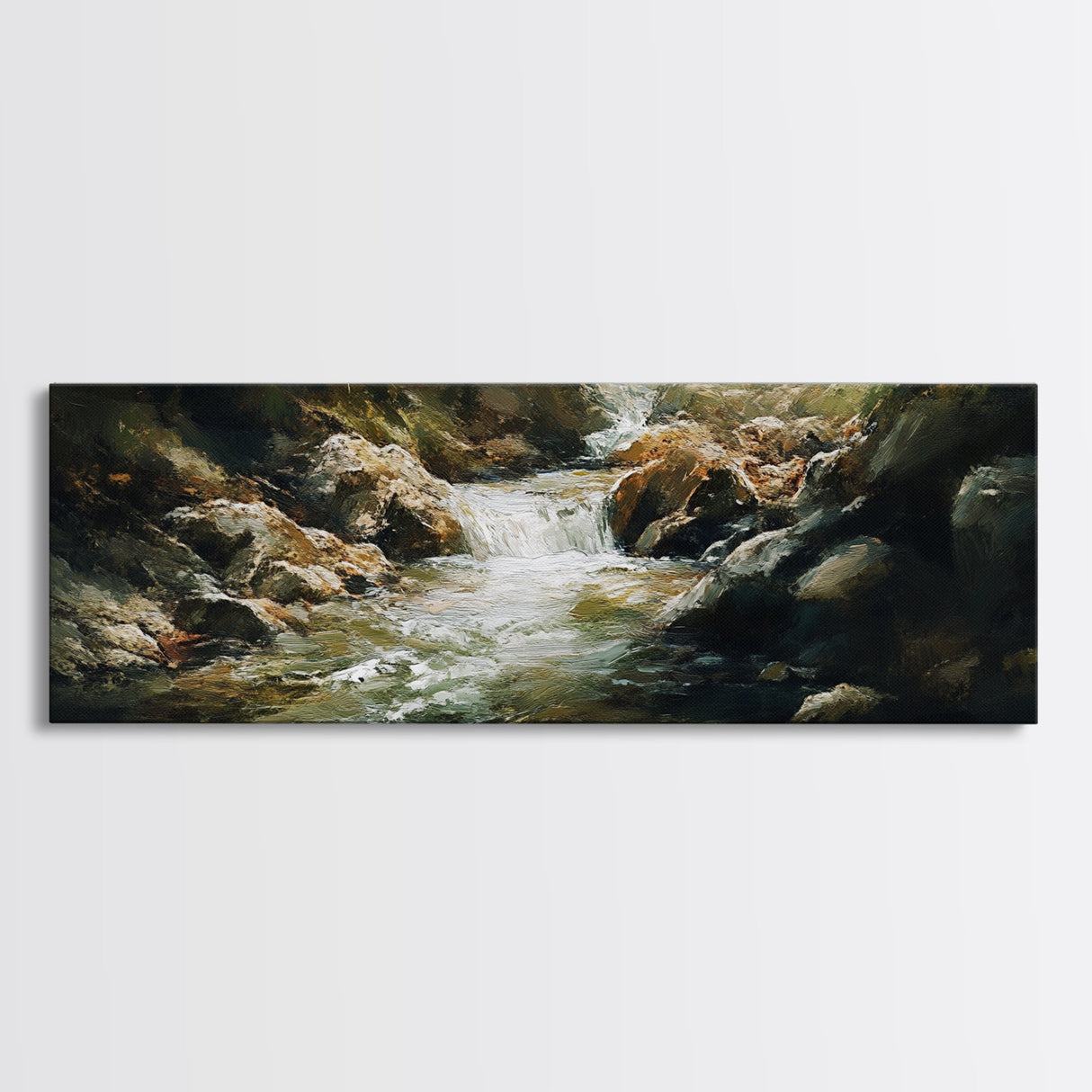 River Rapids Framed Canvas Print Rustic Nature Art, Flowing Water Painting, Cabin Wall Decor, Landscape Artwork, Lodge Decor