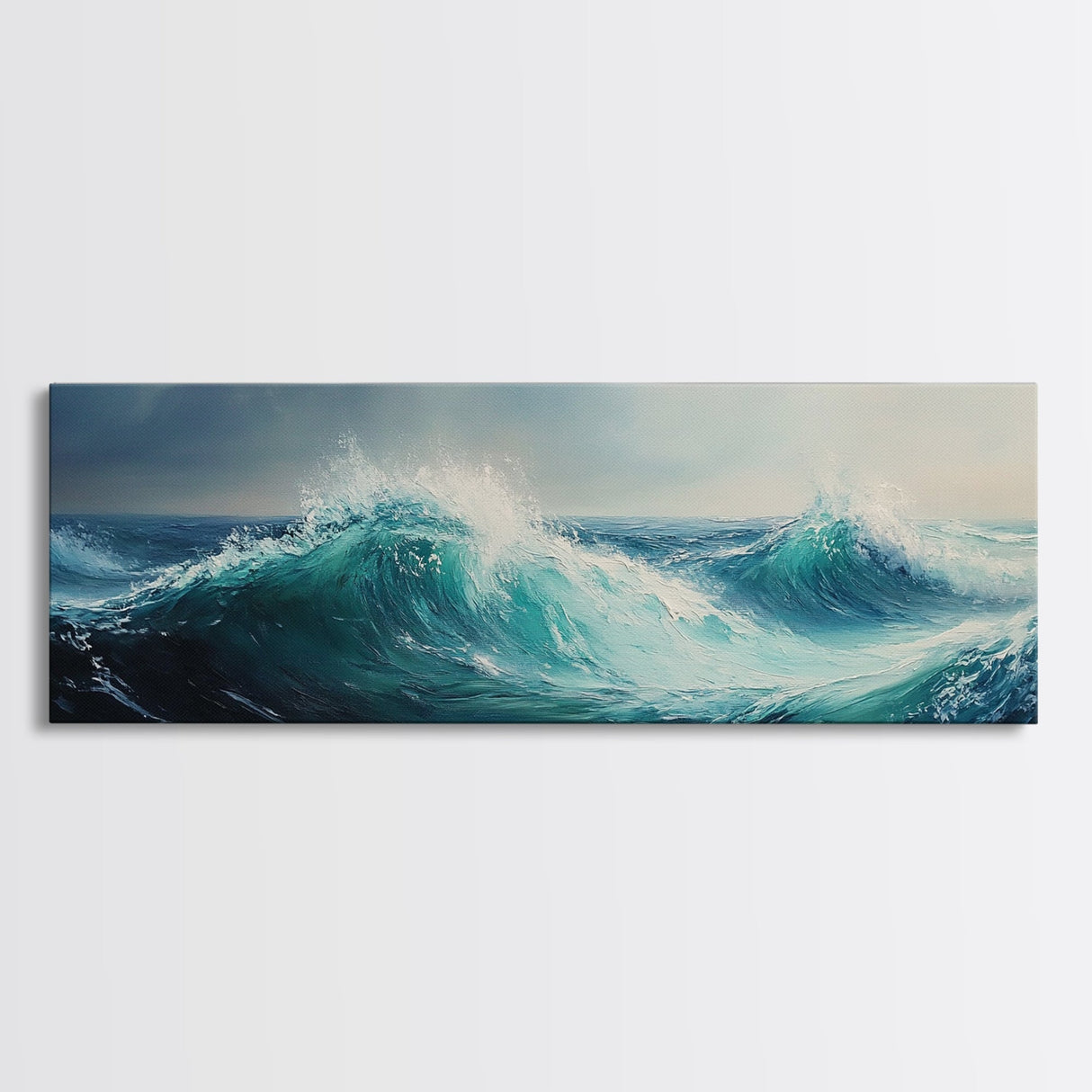Stormy Sea Framed Canvas Print Dramatic Ocean Waves Painting, Moody Nautical Wall Art, Deep Blue Coastal Decor, Living Room Art