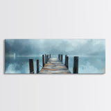 Misty Dock Landscape Framed Canvas Print Tranquil Lake Painting Minimalist Nature Art Calm Water Foggy Morning Bedroom Wall Art