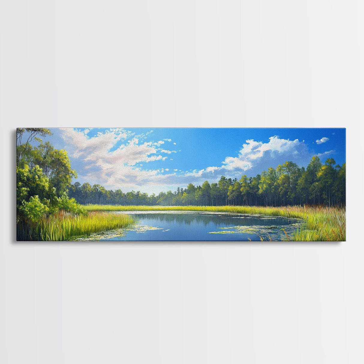 Scenic Lake Framed Canvas Print Nature Wall Art Peaceful Pond Painting Outdoor Retreat Decor Farmhouse Landscape Living Room Art
