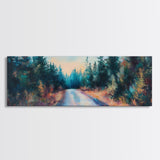 Enchanted Forest Road Canvas Print Moody Woodland Painting Autumn Trees Dark Nature Wall Art Warm Tones Bedroom Living Room Decor