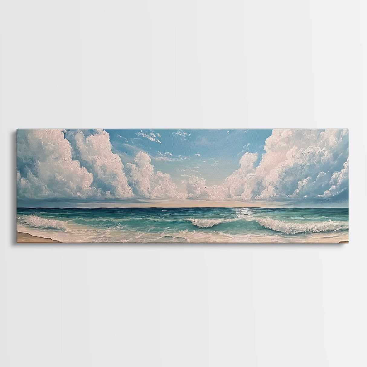 Ocean Wave Horizon Canvas Print Coastal Seascape Wall Art, Tranquil Beach Painting, Nautical Home Decor, Relaxing Living Room Artwork