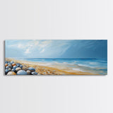 Pebble Beach Seascape Framed Canvas Print Coastal Landscape Wall Art, Serene Ocean Painting, Nautical Bathroom Decor, Minimalist Art