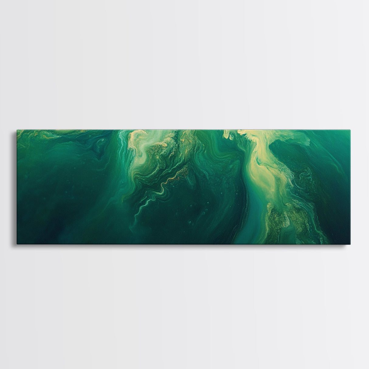 Green Abstract Swirl Framed Canvas Print - Modern Minimalist Wall Art, Deep Emerald Painting, Living Room Decor, Office Artwork