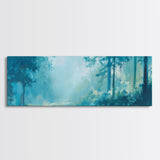 Misty Forest Painting Ethereal Blue Woodland Art Dreamy Nature Landscape Wall Decor Tranquil Aesthetic Bedroom Artwork