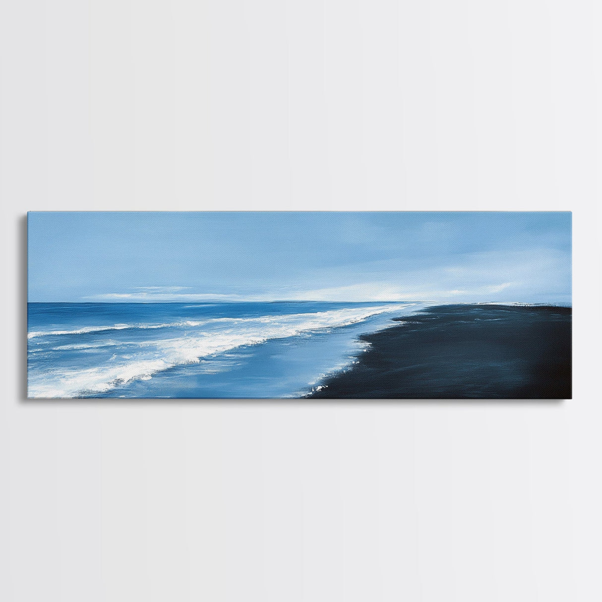 Stormy Sea Canvas Print Minimalist Ocean Painting Dark Coastal Art Black and White Beach House Decor Moody Living Room Wall Art