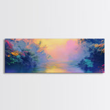 Vibrant Sunset River Framed Canvas Print, Colorful Nature Art, Dreamy Landscape Painting, Living Room Wall Art, Boho Sunset Decor