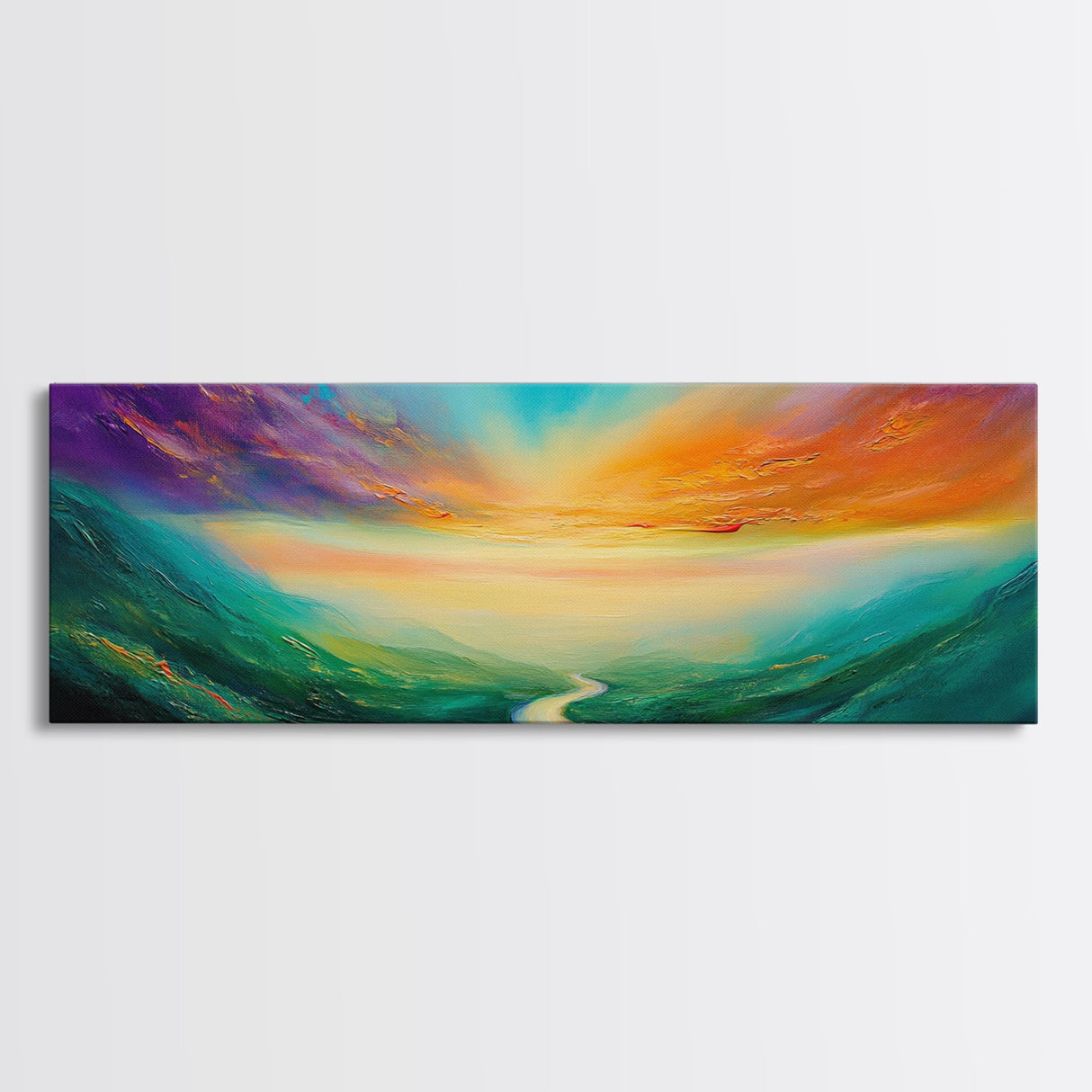 Vibrant Sky Journey Canvas Print, Colorful Sunrise Landscape, Abstract Nature Wall Art, Living Room Decor, Boho Dreamy Sunset Painting