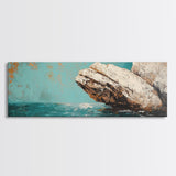 Coastal Rock Formation Framed Canvas Print, Ocean Cliff Painting, Nautical Wall Art, Beach House Decor, Textured Landscape Artwork