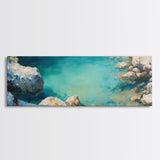 Turquoise Water Cove Framed Canvas Print Coastal Wall Art, Modern Beach Artwork, Ocean Decor, Minimalist Seascape Painting, Bedroom Art