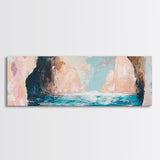 Serene Ocean Cliffs Framed Canvas Print Soft Pastel Coastal Art, Minimalist Seascape Painting, Tranquil Beach Decor, Modern Home Art