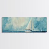 Sailboat on Open Sea Framed Canvas Print Nautical Wall Art, Ocean Painting, Coastal Home Decor, Minimalist Seascape, Beach House Art