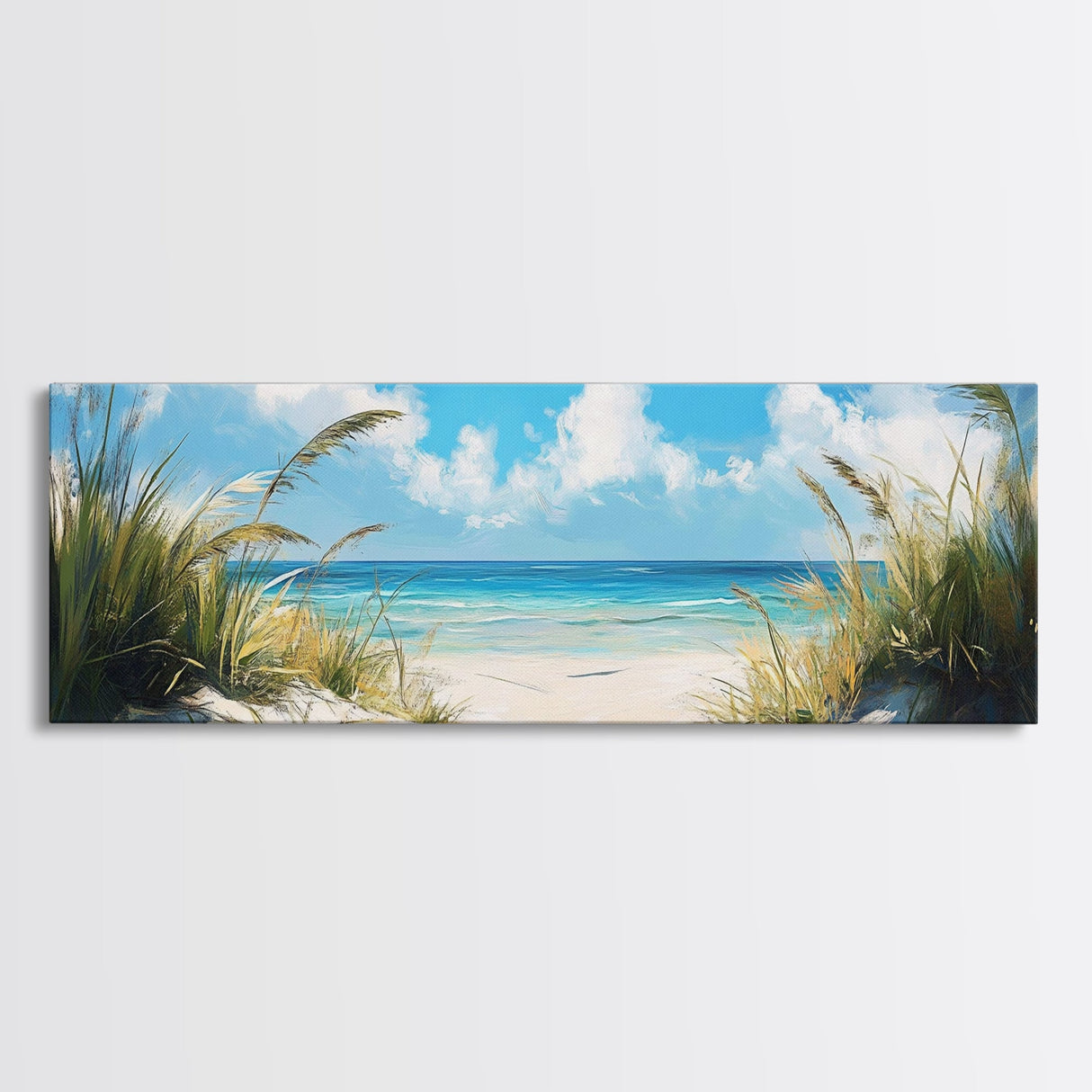 Tranquil Ocean Beach View Canvas Print, Coastal Wall Art, Blue Nautical Decor, Modern Seascape Painting, Beach House Decor