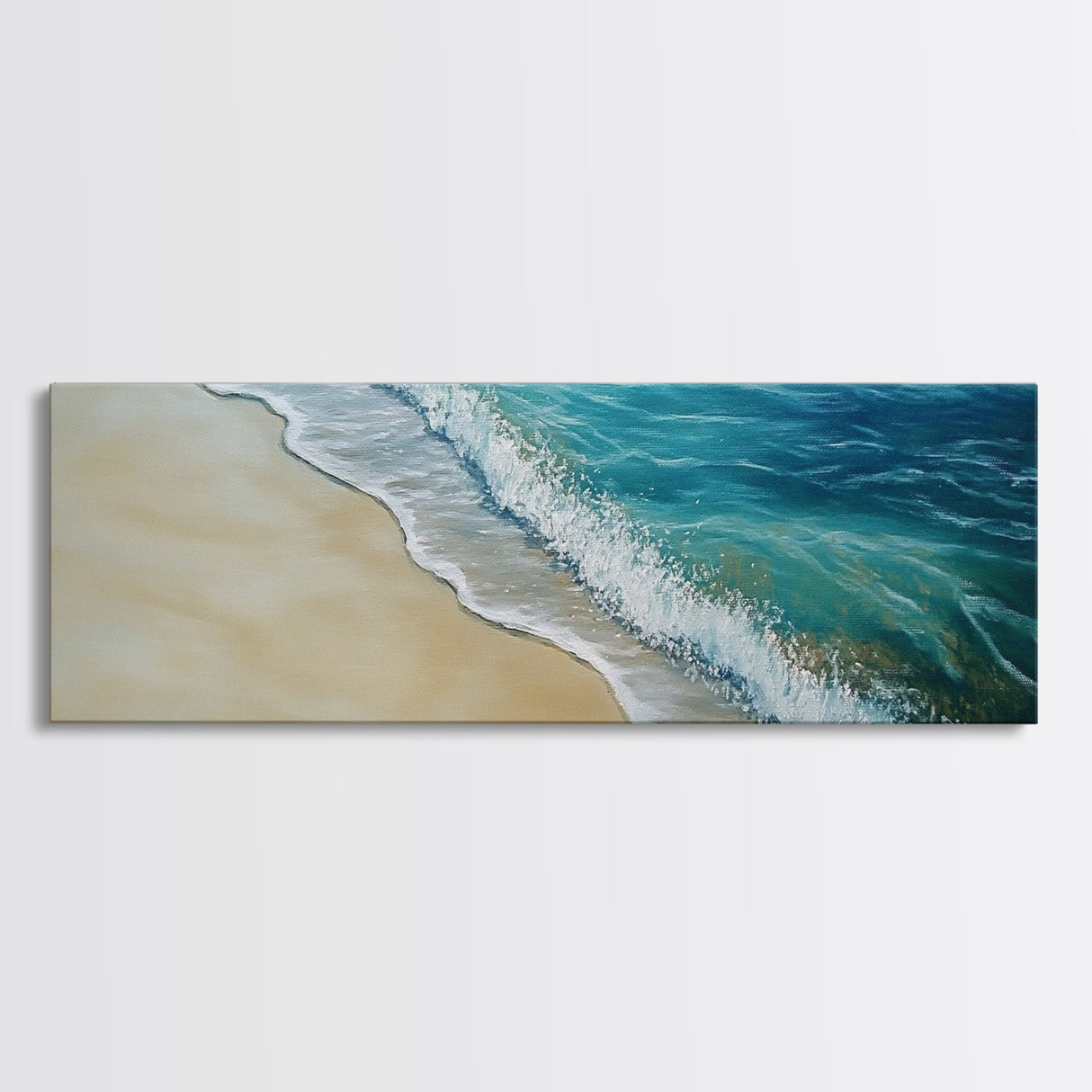 Gentle Ocean Wave Shoreline Canvas Print, Coastal Wall Art, Beach Serenity Painting, Calming Seaside Decor, Zen Living Room Artwork