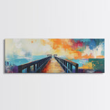 Sunset Pier Canvas Print Vibrant Coastal Wall Art Colorful Dock Painting Beach House Decor Abstract Landscape Nautical Living Room