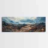 Moody Mountain Landscape Framed Canvas Print Dramatic Nature Art, Rustic Cabin Decor, Stormy Sky Painting, Wilderness Wall Art