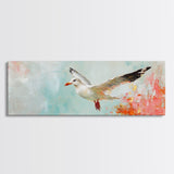 Seagull Flight Canvas Print Coastal Wall Art, Beach House Decor, Soaring Bird Painting, Ocean Lover Gift, Minimalist Art