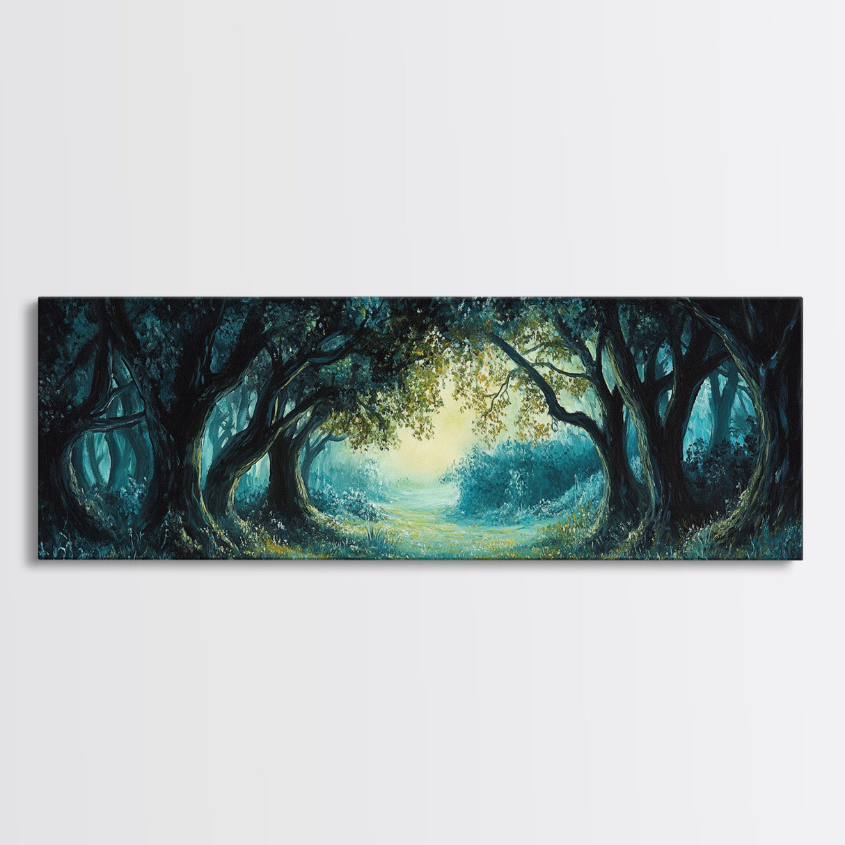 Enchanted Forest Framed Canvas Print Magical Woodland Scene, Nature Wall Art, Fantasy Art, Dark Green Landscape, Home Decor