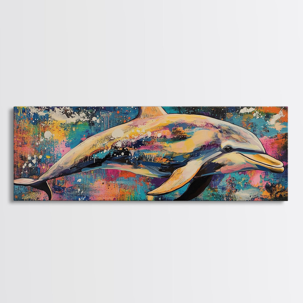 Vibrant Dolphin Art Canvas Print Ocean Wall Art Coastal Decor Colorful Animal Painting Modern Beach House Art Nautical Gift