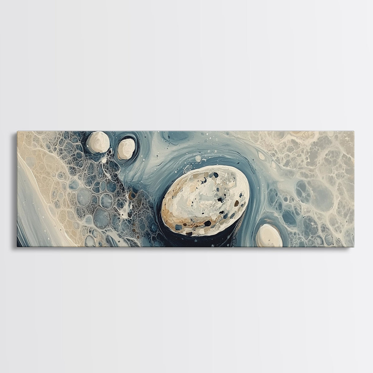 Fluid Abstract Pebbles Framed Canvas Print Modern Wall Art Contemporary Blue Grey Home Decor Minimalist Office Wall Art