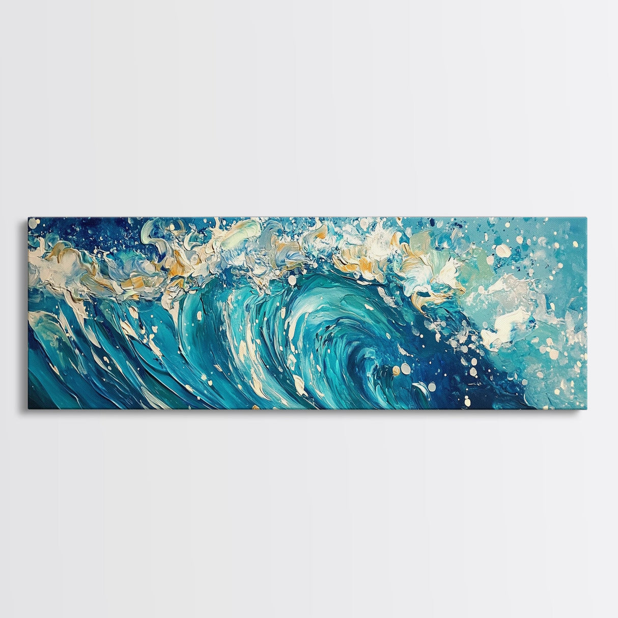 Ocean Wave, Blue Coastal Wall Art, Water Splash Painting, Beach House Decor, Canvas Print, Nautical Style, Bathroom Artwork