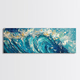 Ocean Wave, Blue Coastal Wall Art, Water Splash Painting, Beach House Decor, Canvas Print, Nautical Style, Bathroom Artwork