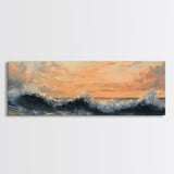 Stormy Ocean, Dramatic Sea Painting, Moody Coastal Wall Art, Nautical Decor, Canvas Print, Sunset Waves, Living Room Artwork