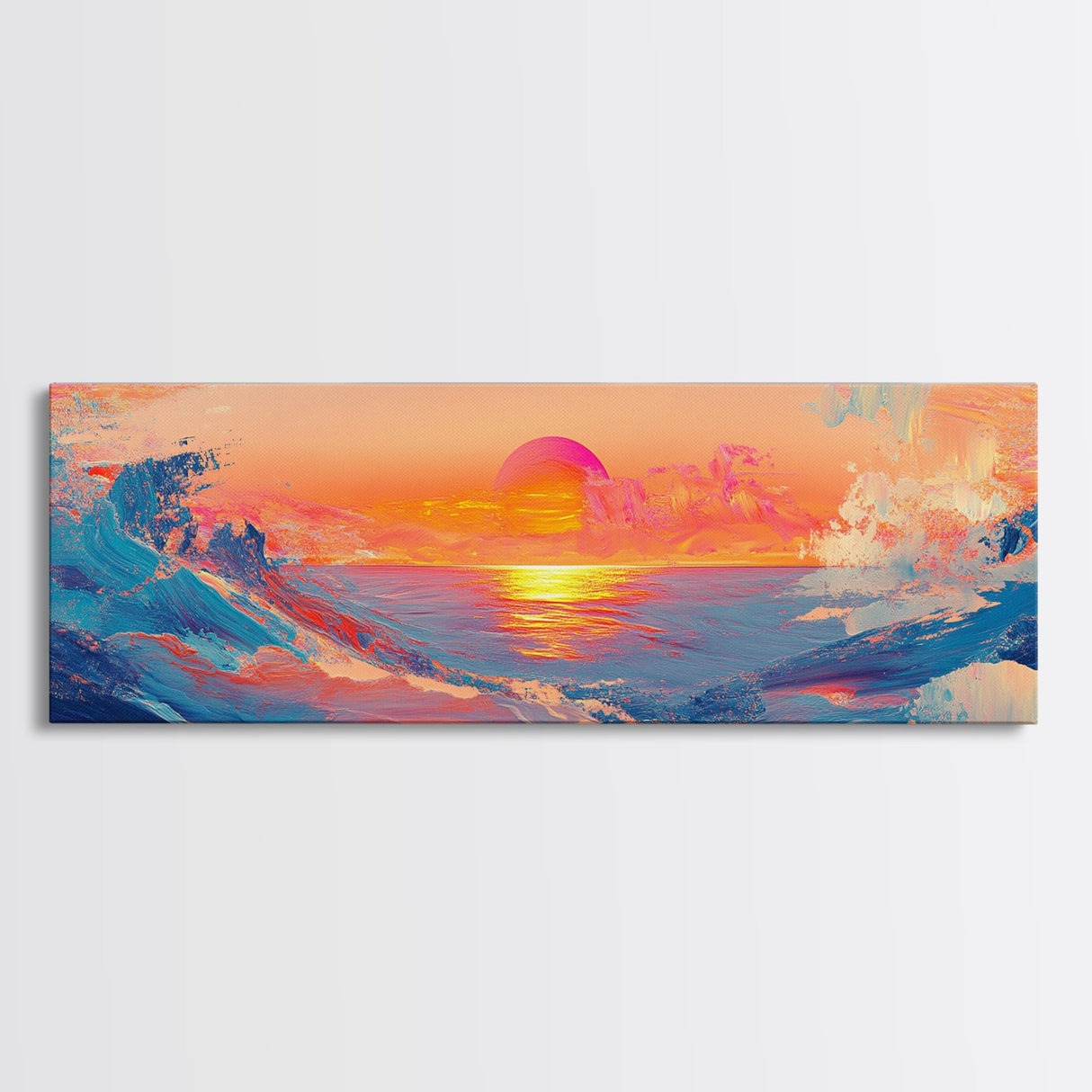 Sunset Glow, Scenic Ocean Painting, Warm Beach Art, Coastal Decor, Framed Canvas Print, Living Room Artwork, Ocean Lover Gift