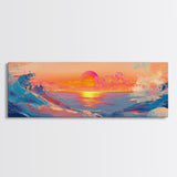 Sunset Glow, Scenic Ocean Painting, Warm Beach Art, Coastal Decor, Framed Canvas Print, Living Room Artwork, Ocean Lover Gift