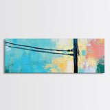 Powerline, Sky, Abstract, Pastel, Framed Canvas Print, Modern Wall Art, Minimalist Art, Living Room Decor, Urban Aesthetic