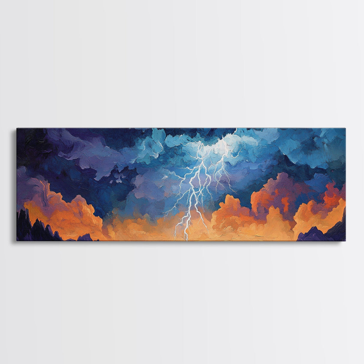 Lightning, Storm, Dramatic, Skyscape, Framed Canvas Print, Abstract Landscape Art, Dark Wall Art, Office Decor, Sky Painting
