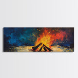Fiery Campfire Night Canvas Print Rustic Outdoor Wall Art Cozy Bonfire Painting Autumn Cabin Decor Warm Wilderness Gift