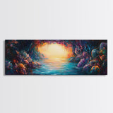 Hidden Cove, Cave Water Reflection, Mystical Wall Art, Framed Canvas Print, Fantasy Landscape, Dreamy Nature Scene, Moody Art, Deep Colors