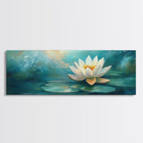 Lotus Flower, Tranquil Water, Canvas Print, Zen Wall Art, Meditation Room Decor, Calm Blue Painting, Bedroom Artwork, Boho Aesthetic
