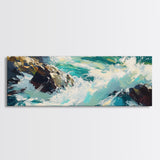 Ocean Waves, Coastal Seascape Art, Beach House Wall Decor, Blue Abstract Painting, Living Room Art, Modern Print, Canvas Print