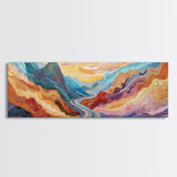 Desert Road, Colorful Mountain Art, Southwestern Landscape Painting, Earthy Boho Decor, Living Room Art, Canyon Print, Canvas Print