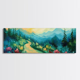 Forest Trail, Scenic Landscape Art, Green Nature Painting, Serene Hiking Scene, Cabin Wall Decor, Home Print, Framed Canvas Print