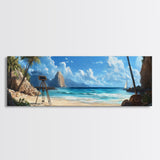 Tropical Beach Framed Canvas Print, Seaside Paradise Wall Art, Coastal Landscape Painting, Ocean View Decor, Office Art