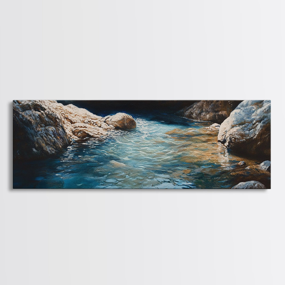 Tranquil Rocky Cove Canvas Print Nature Photography Wall Art, Serene Water Reflections, Modern Bedroom or Living Room Decor, Gift Idea