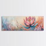 Print Blooming Lotus Flower Wall Art, Boho Floral Artwork, Feminine Botanical Decor, Bedroom Art, Pink and Blue Painting