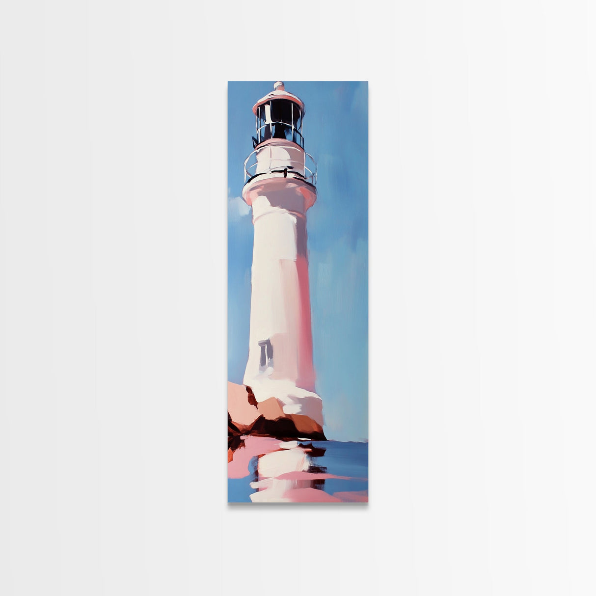 Lighthouse, Pink Sky, Nautical, Coastal Wall Art, Beach Home Decor, Ocean Painting, Modern Seascape, Framed Canvas Print