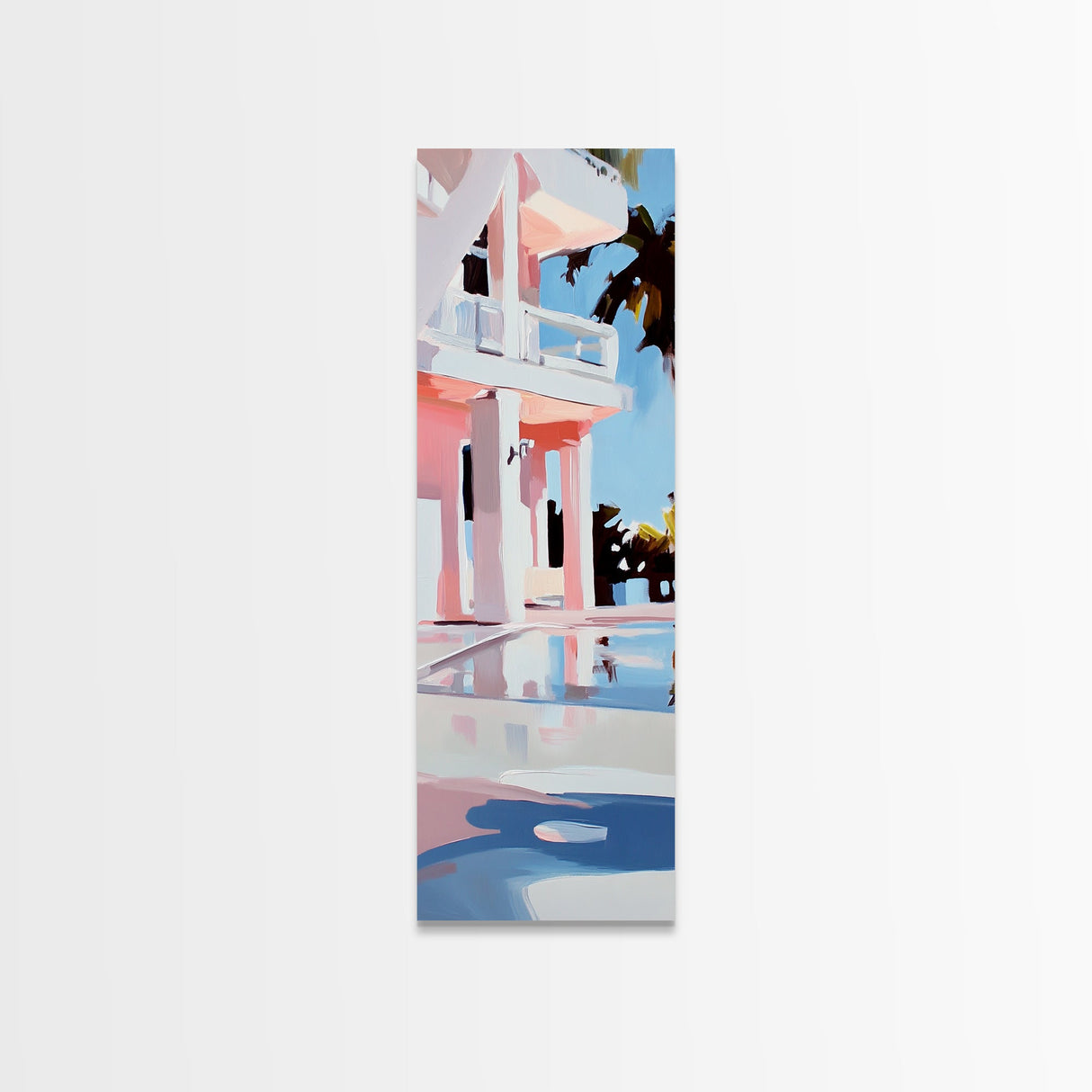 Modern Villa, Coastal Home, Palm Tree Art, Framed Canvas Print, Contemporary Architecture, Living Room Wall Art, Tropical Decor