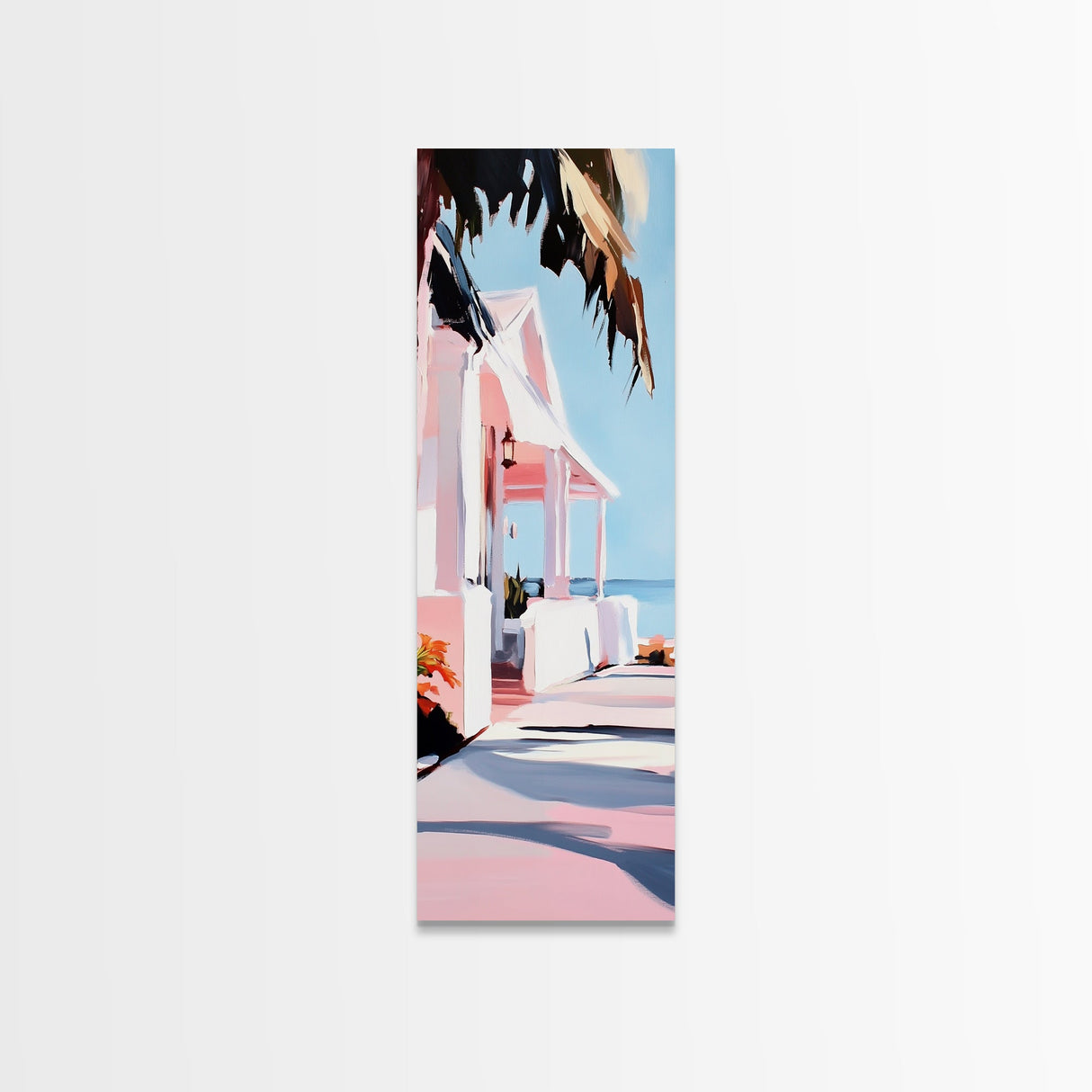 Beach House, Oceanfront Living, Coastal Home, Framed Canvas Print, Tropical Wall Art, Soft Pastel Aesthetic, Living Room Wall Art