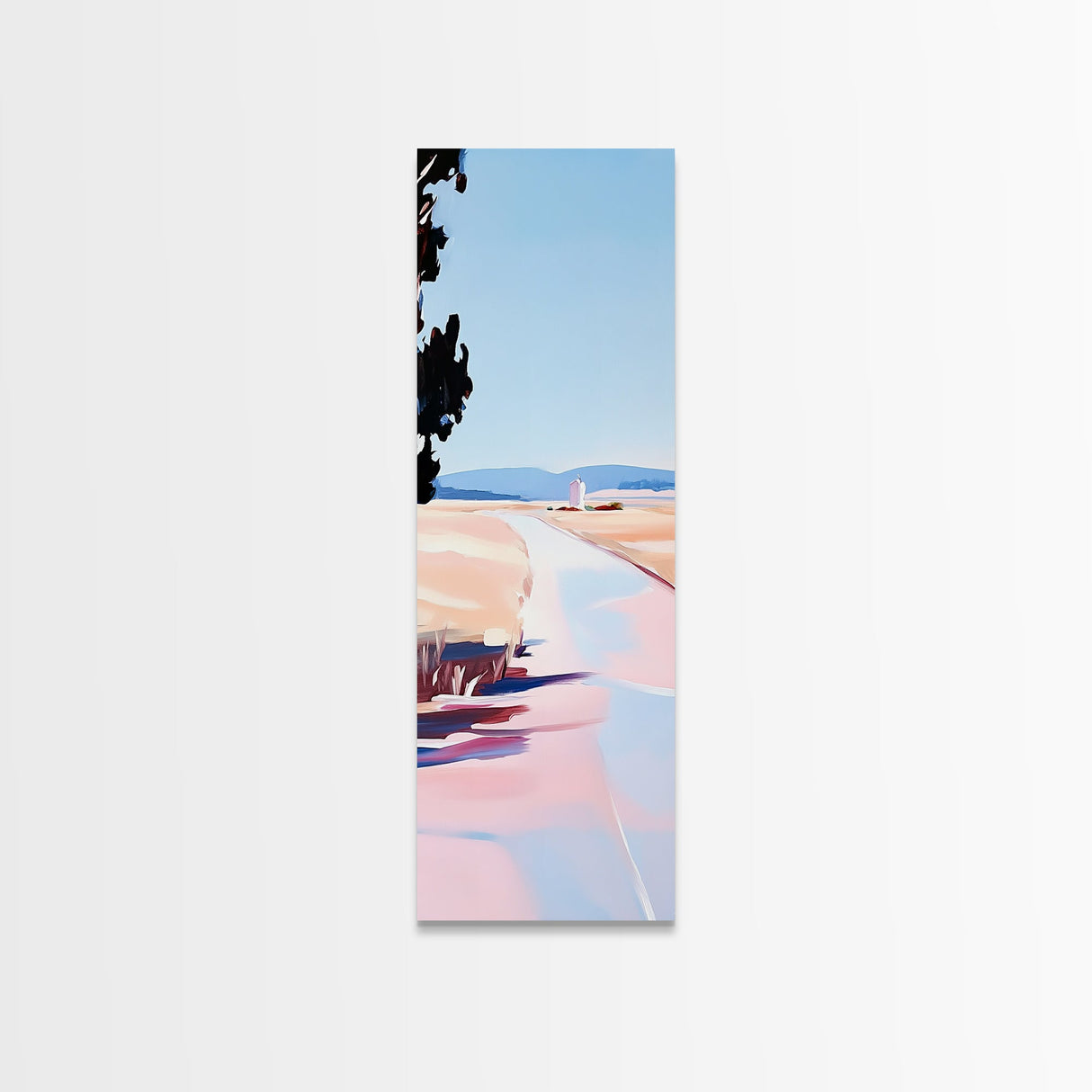 Country Road, Pastel Landscape Art, Rustic Farmhouse Wall Decor, Minimalist Painting, Serene Nature Scene, Living Room Framed Canvas Print