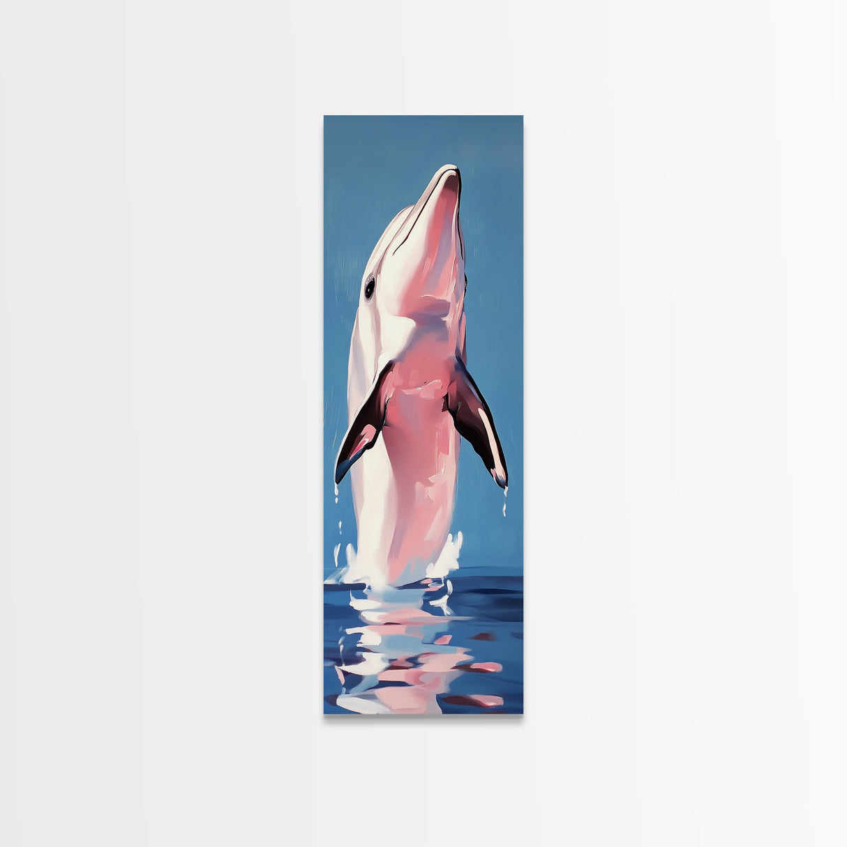 Jumping Dolphin, Ocean Wall Art, Coastal Decor, Beach House Painting, Marine Life Art, Nautical Artwork, Framed Canvas Print