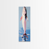 Fish, Water, Minimalist Art, Ocean, Coastal Decor, Marine Life, Blue, White, Kitchen Wall Art, Framed Canvas Print