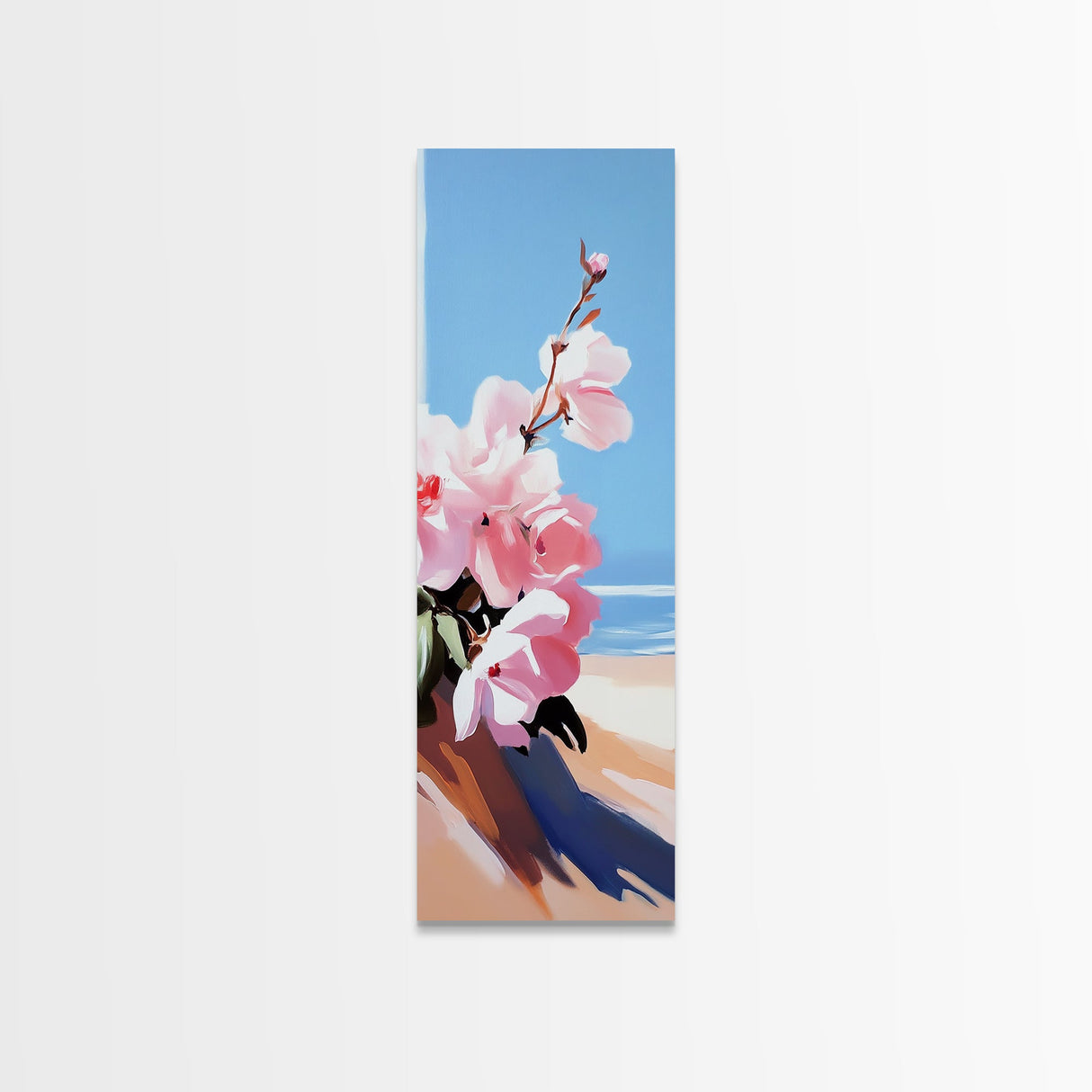 Pink Blooms, Floral Wall Art, Coastal Flower Decor, Living Room Print, Nature Art, Modern Botanical, Canvas Print, Minimalist Art