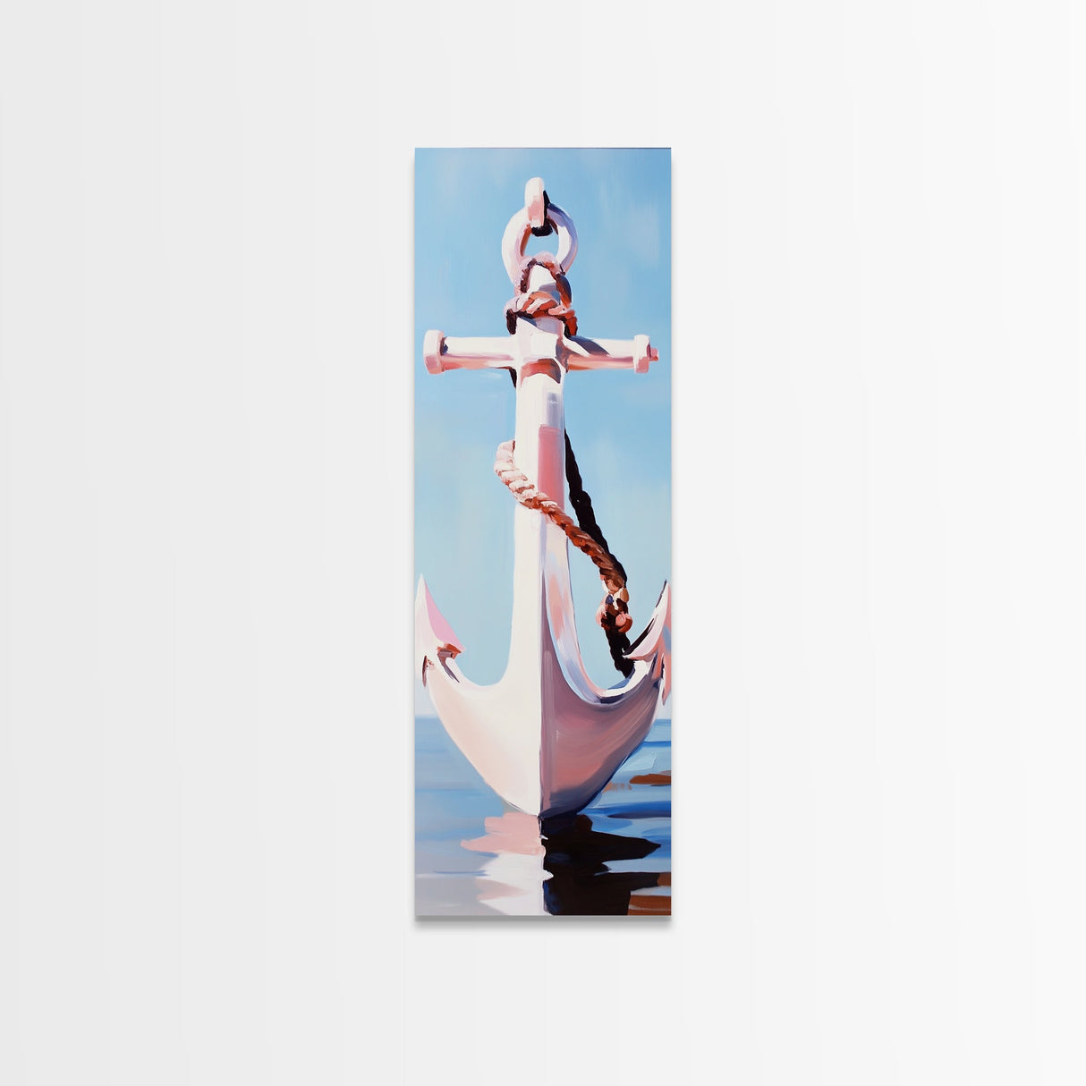 Nautical Anchor, Coastal Decor, Blue and Pink Art, Framed Canvas Print, Modern Minimalist, Ocean Wall Art, Beach House Decor